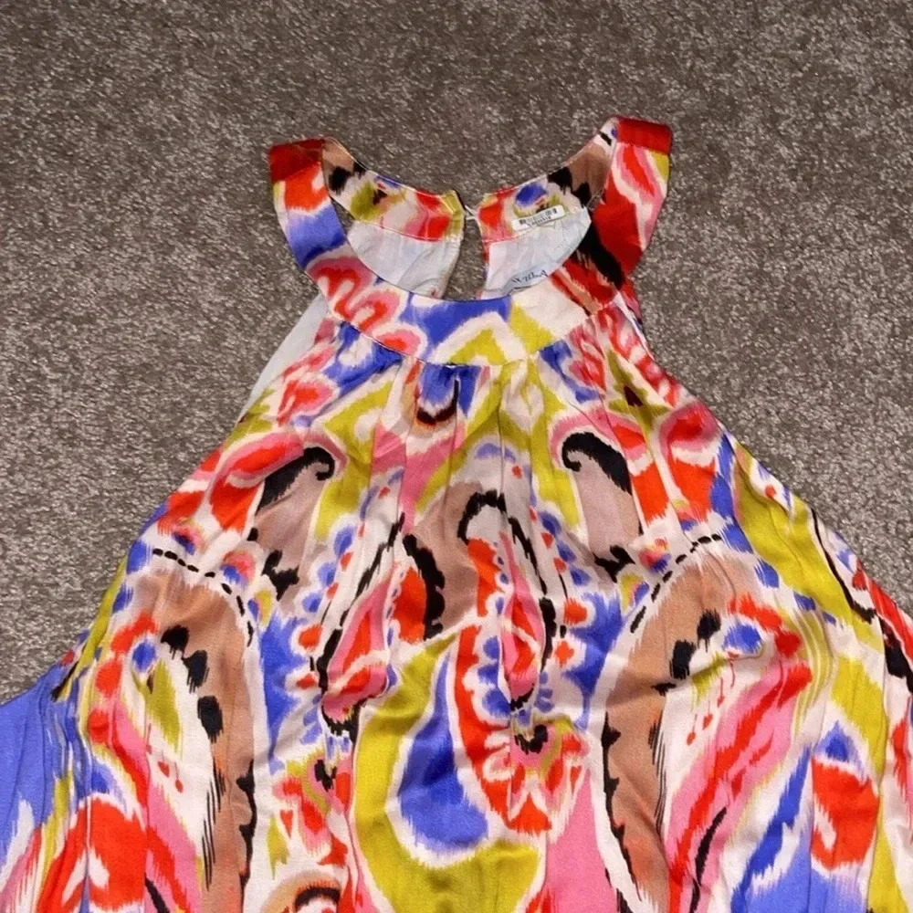 Willa Story Tiered Maxi Dress - Pink Orange Watercolor SZ Medium. N